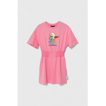 Emporio Armani rochie din bumbac pentru copii x The Smurfs culoarea roz, mini, evazati