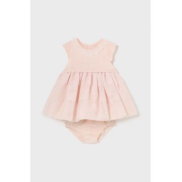 Mayoral Newborn rochie bebe culoarea bej, mini, evazati