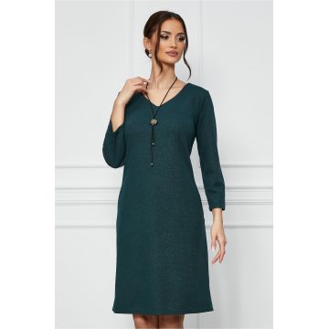 Rochie Angi verde cu fir lurex si accesoriu