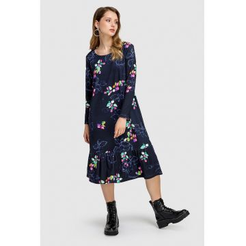 Rochie cu decolteu rotund si imprimeu floral