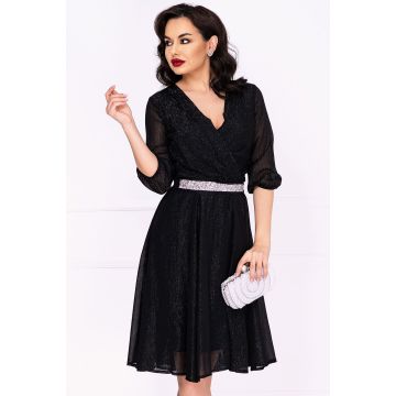 Rochie de ocazie in clos neagra cu cordon stralucitor in talie