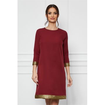 Rochie Dy Fashion bordo cu banda decorativa la baza