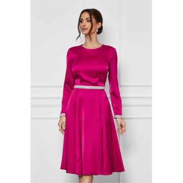 Rochie Dy Fashion fucsia cu perle in talie