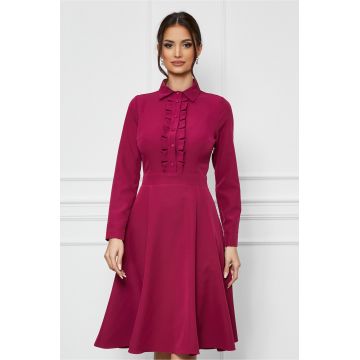 Rochie Dy Fashion magenta cu volanase si nasturi la bust