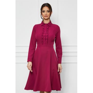 Rochie Dy Fashion magenta cu volanase si nasturi la bust