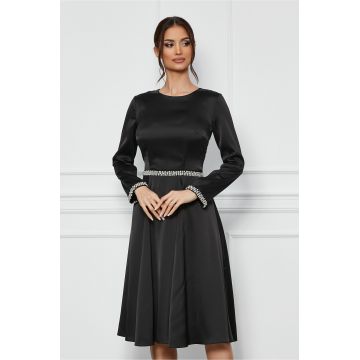 Rochie Dy Fashion neagra cu perle in talie