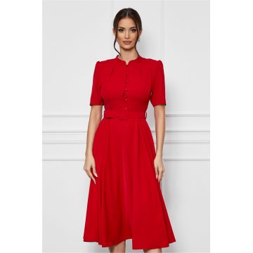 Rochie Dy Fashion rosie office cu nasturi la bust si curea in talie