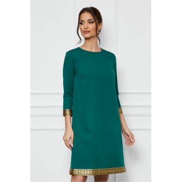 Rochie Dy Fashion verde cu banda decorativa la baza