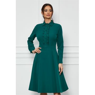 Rochie Dy Fashion verde cu volanase si nasturi la bust