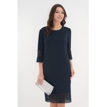 Rochie eleganta bleumarin din crep si dantela