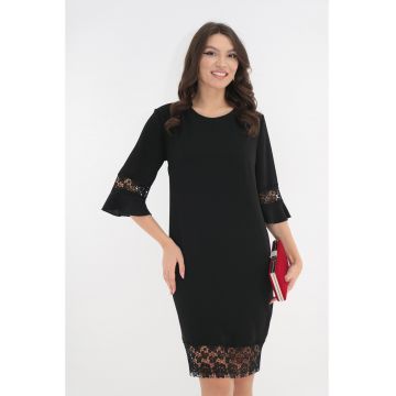 Rochie eleganta neagra din crep si dantela