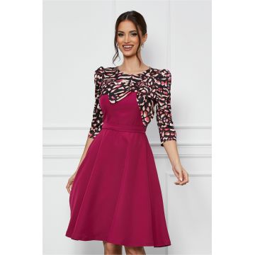 Rochie MBG magenta cu imprimeu pe bust si maneci