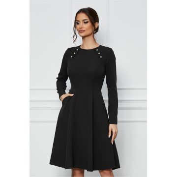 Rochie Moze neagra cu nasturi decorativi tip perle