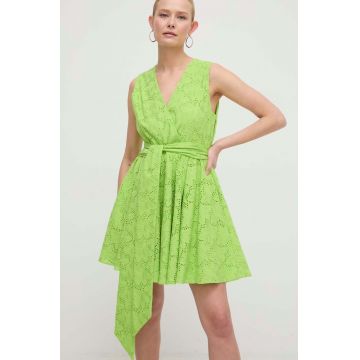 Silvian Heach rochie din bumbac culoarea verde, mini, evazati