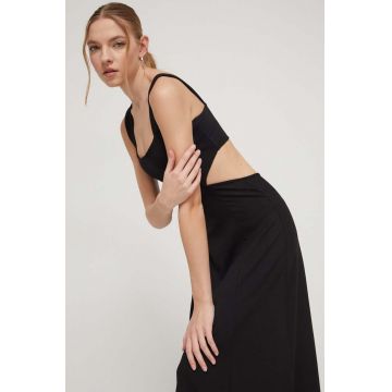 Superdry rochie culoarea negru, midi, evazati