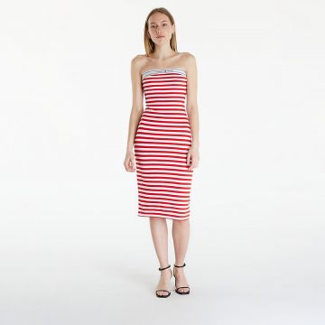 Tommy Jeans Logo Tape Stripe Knee Lenght Tube Dress Red