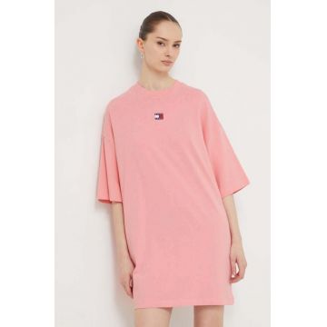 Tommy Jeans rochie din bumbac culoarea roz, mini, oversize