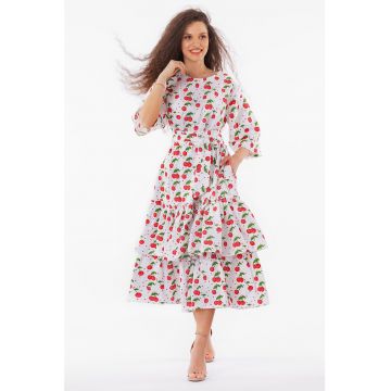 Rochie evazata cu imprimeu cu fructe