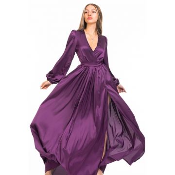 Rochie maxi evazata cu decolteu cache-coeur