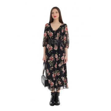 Rochie midi cu decolteu in V si imprimeu floral Linda