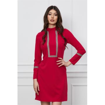 Rochie Moze fucsia cu guler tunica si motive traditionale