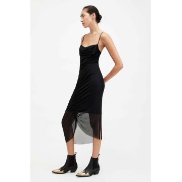 AllSaints rochie ULLA culoarea negru, midi, mulata