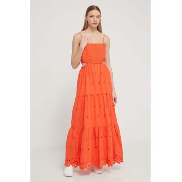 Desigual rochie din bumbac culoarea portocaliu, maxi, evazati