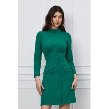 Rochie Moze verde cu nasturi si buzunare decorative