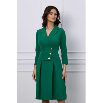 Rochie Moze verde cu nasturi si peplum pe talie