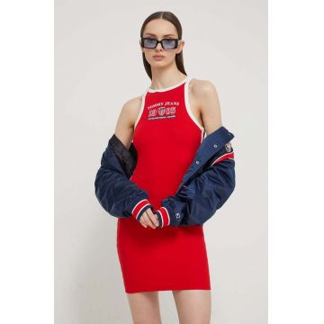 Tommy Jeans rochie Archive Games culoarea roșu, mini, mulată DW0DW18544