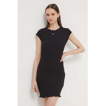 Tommy Jeans rochie culoarea negru, mini, mulata