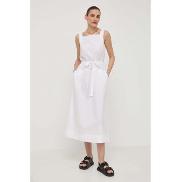 Max Mara Leisure rochie din bumbac culoarea alb, midi, evazati