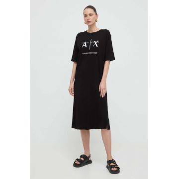 Armani Exchange rochie din bumbac culoarea negru, mini, drept