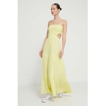 Rip Curl rochie din bumbac culoarea galben, maxi, evazată