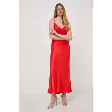 Bardot rochie culoarea rosu, maxi, drept