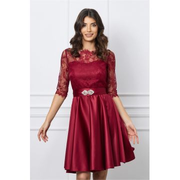 Rochie Ella Collection Mimi bordo cu dantela la bust si cordon in talie