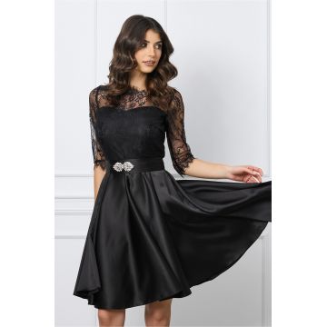 Rochie Ella Collection Mimi neagra cu dantela la bust si cordon in talie