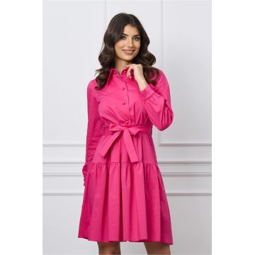 Rochie Moze fucsia tip camasa cu cordon in talie