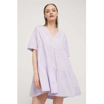 Tommy Jeans rochie din bumbac culoarea violet, mini, evazati