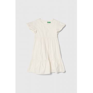 United Colors of Benetton rochie din bumbac pentru copii culoarea bej, midi, evazati
