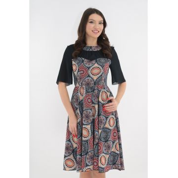 Rochie clos bleumarin cu desen multicolor