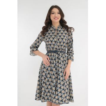 Rochie clos bleumarin cu o curea bleumarin in talie