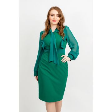 Rochie conica accesorizata cu esarfa si volane verde - Moze