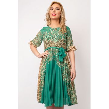 Rochie Dama Flavia Verde Cu Model Inflorat