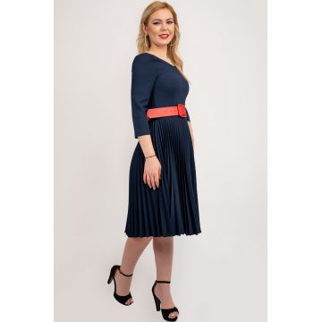 Rochie Dama Rebeca Cu Fusta Plisata si Curea Rosie