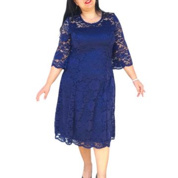 Rochie de ocazie Perla, cambrata in talie, culoare bleumarin, model cu dantela 1404
