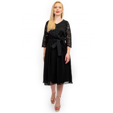 Rochie Eleganta De Nunta Neagra Moze Midi Cu Dantela