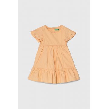 United Colors of Benetton rochie din bumbac pentru copii culoarea portocaliu, midi, evazati