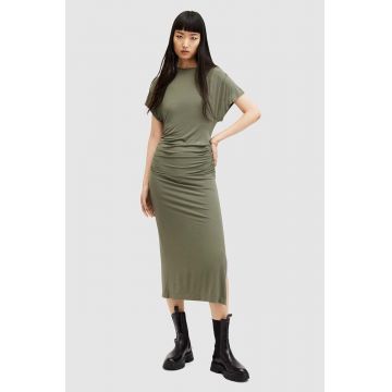 AllSaints rochie NATALIE culoarea verde, midi, mulata