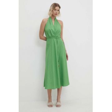 Answear Lab rochie din in culoarea verde, maxi, evazati